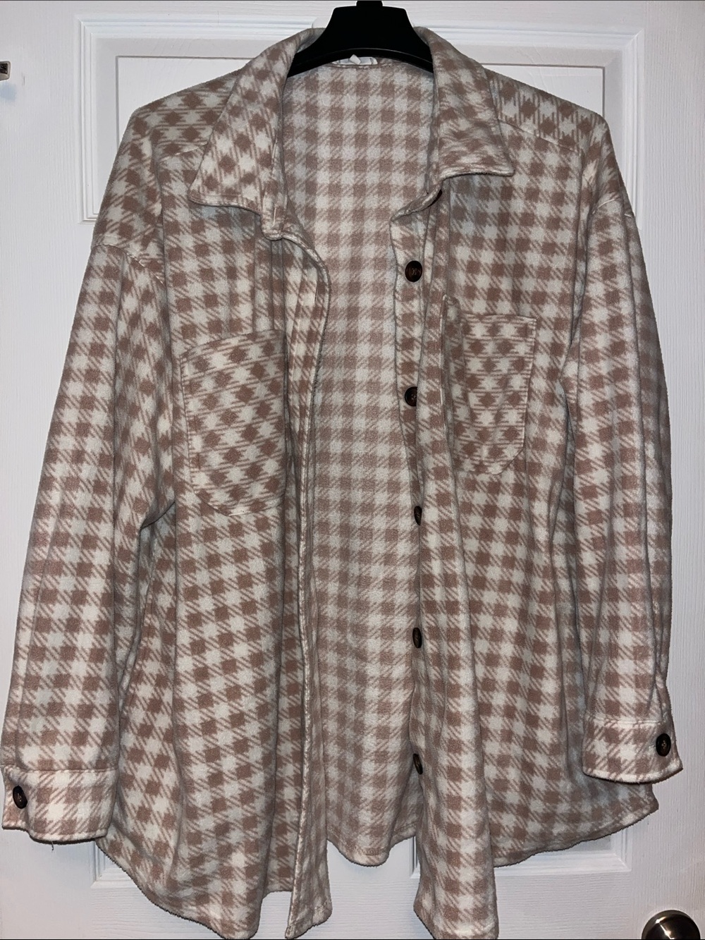 Maurices Beige & Cream Checked Utility Shacket